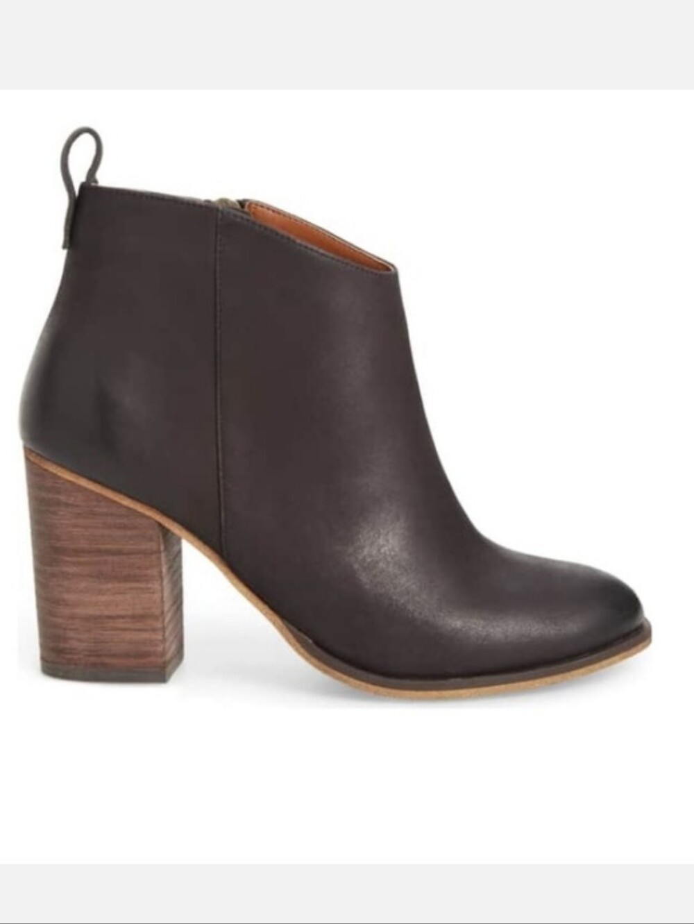 BP Lance-Lea Block Heel Black Leather Booties, Size 6M